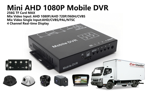 4CH Mini AHD 1080P Mobile DVR Kit med 4 HD-kameror