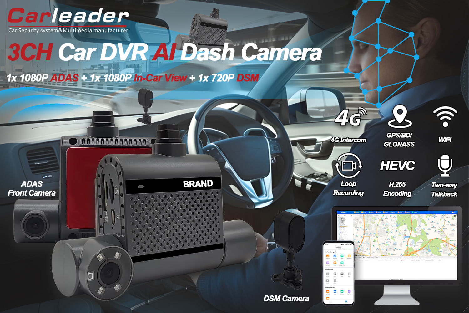 4G Dual AI Dash-kamera med ADAS och DSM