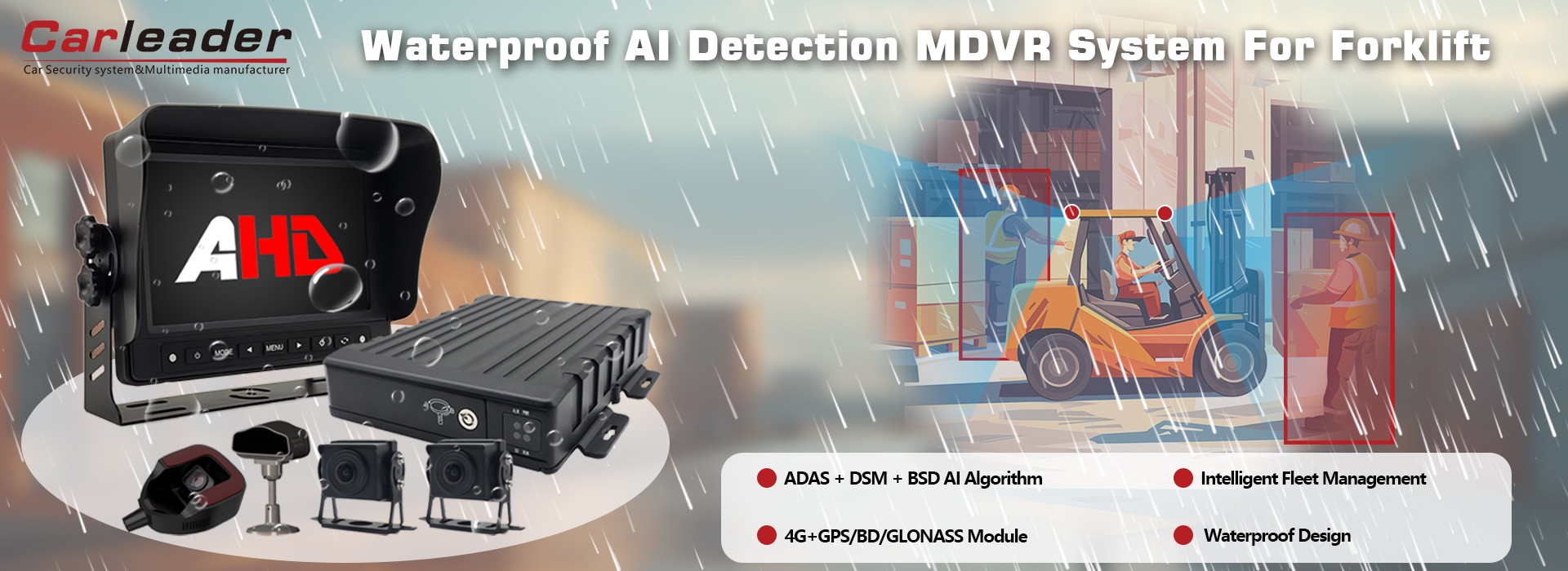 Vattentät AI -detektion MDVR -system för gaffeltruck