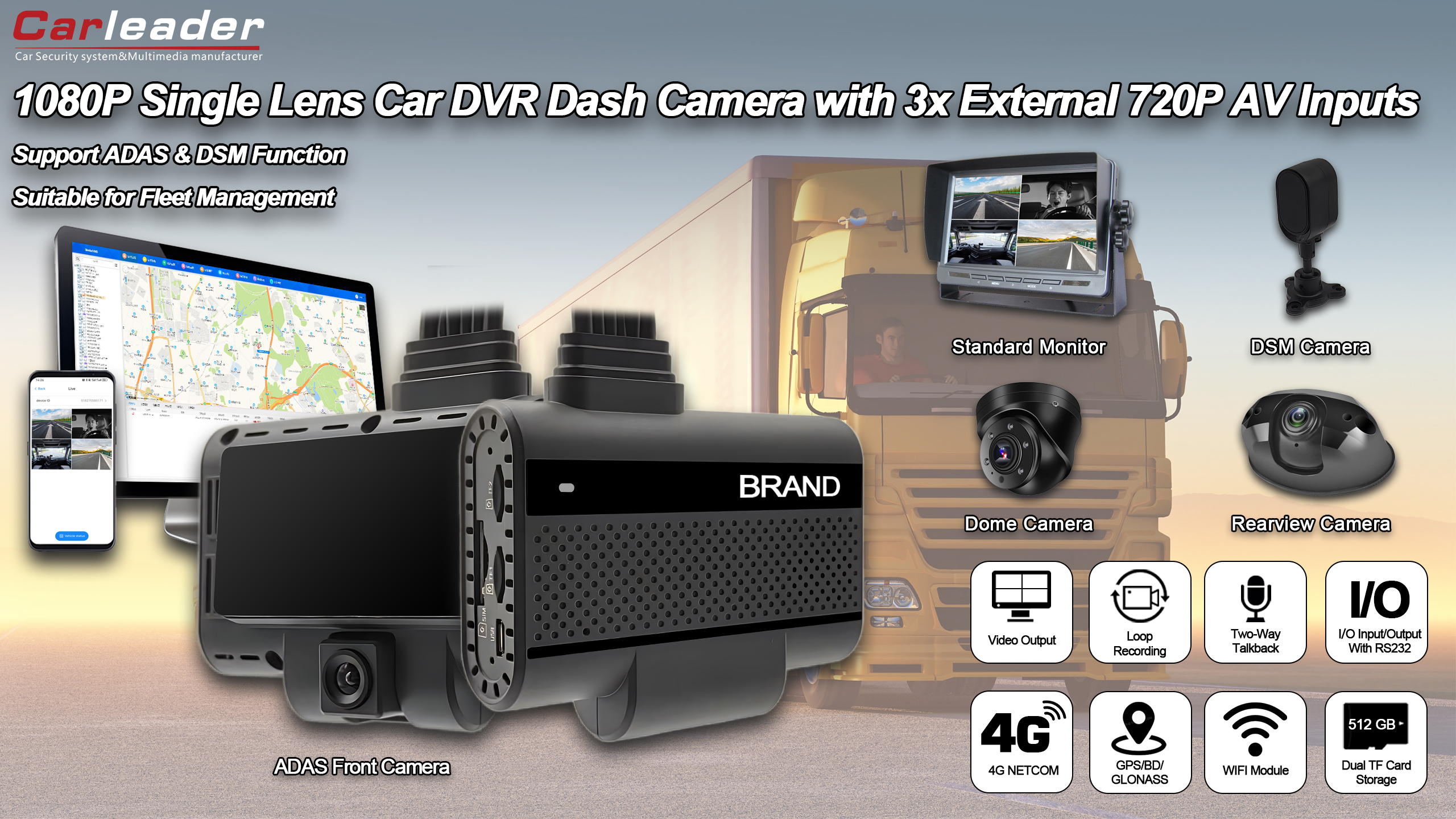 Carleader 4ch DVR AI Dash Camera System för flottanhantering