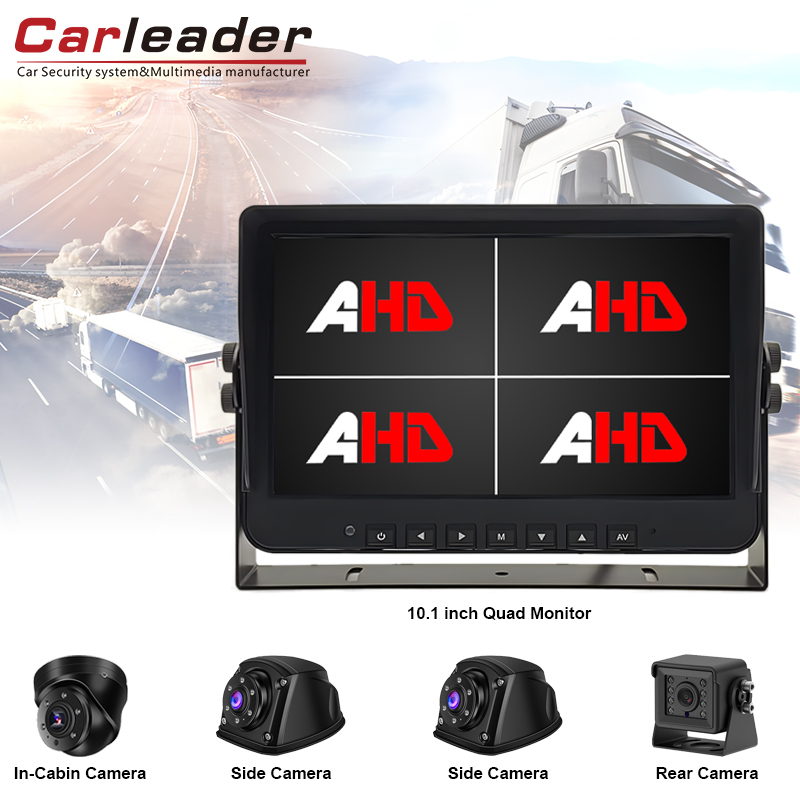 Uppgradera din övervakningsupplevelse med Carleader 10.1-tums 4AV-ingångar Quad View AHD Vehicle Monitor och kamerakit