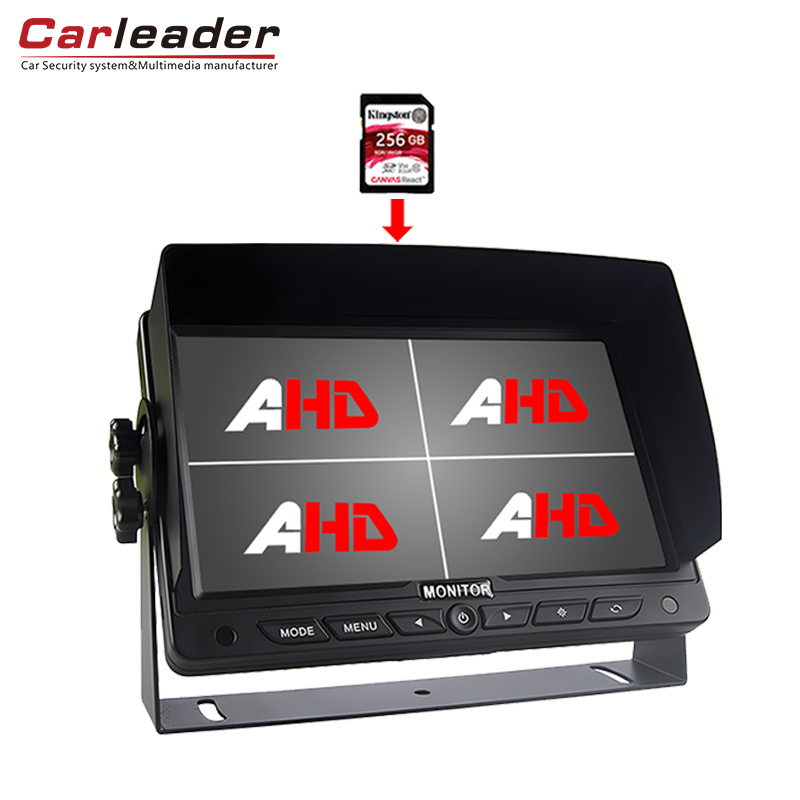 Carleader 7-tums lastbil ombord HD Quad Split-skärm med DVR-inspelningsfunktion