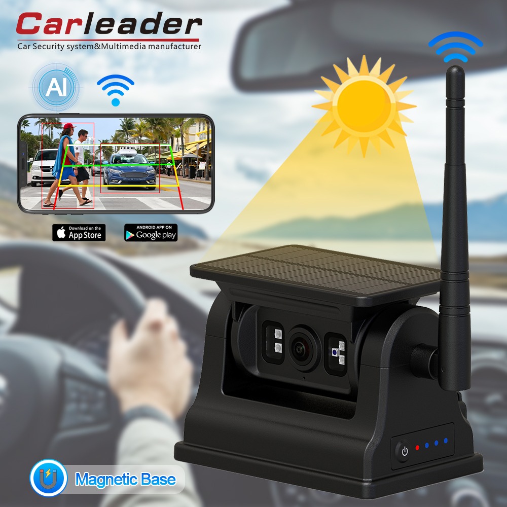 Carleader 1080P Magnetic Solar WiFi Trådlös RV Backup Camera för IOS Android